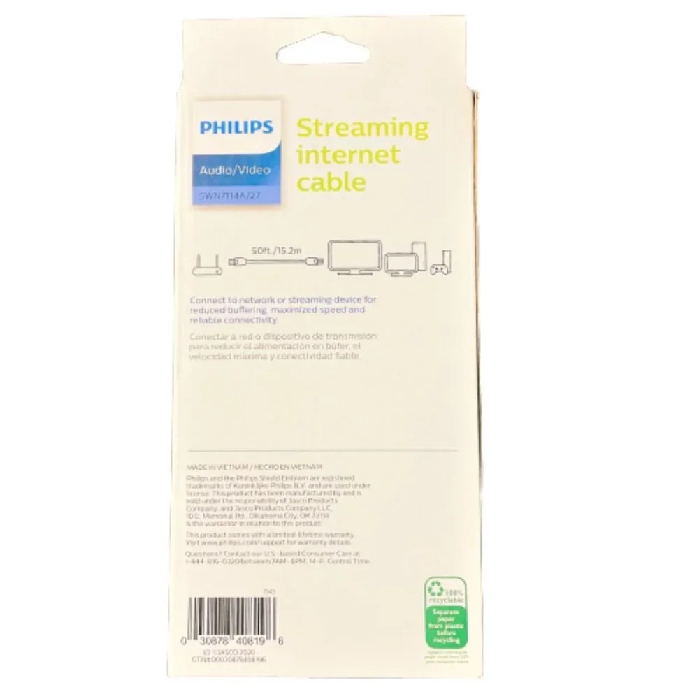 Philips Black 50' cat5e Audio Video Streaming‎ Internet Cable 100Mbps Internet